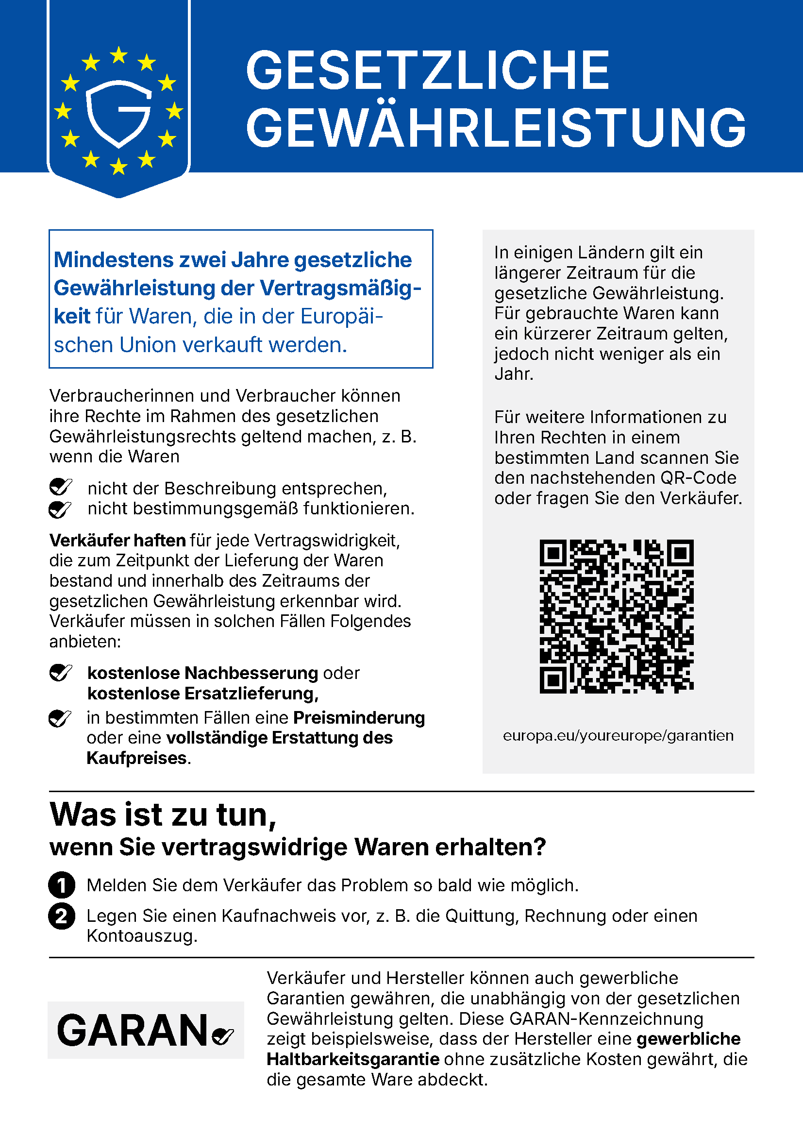 Gesetzliche Gew&auml;hrleistung &ndash; harmonisierte Mitteilung der Europ&auml;ischen Union
